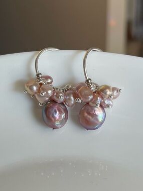 Freshwater Pearl Cluster Drop Earrings - Pink